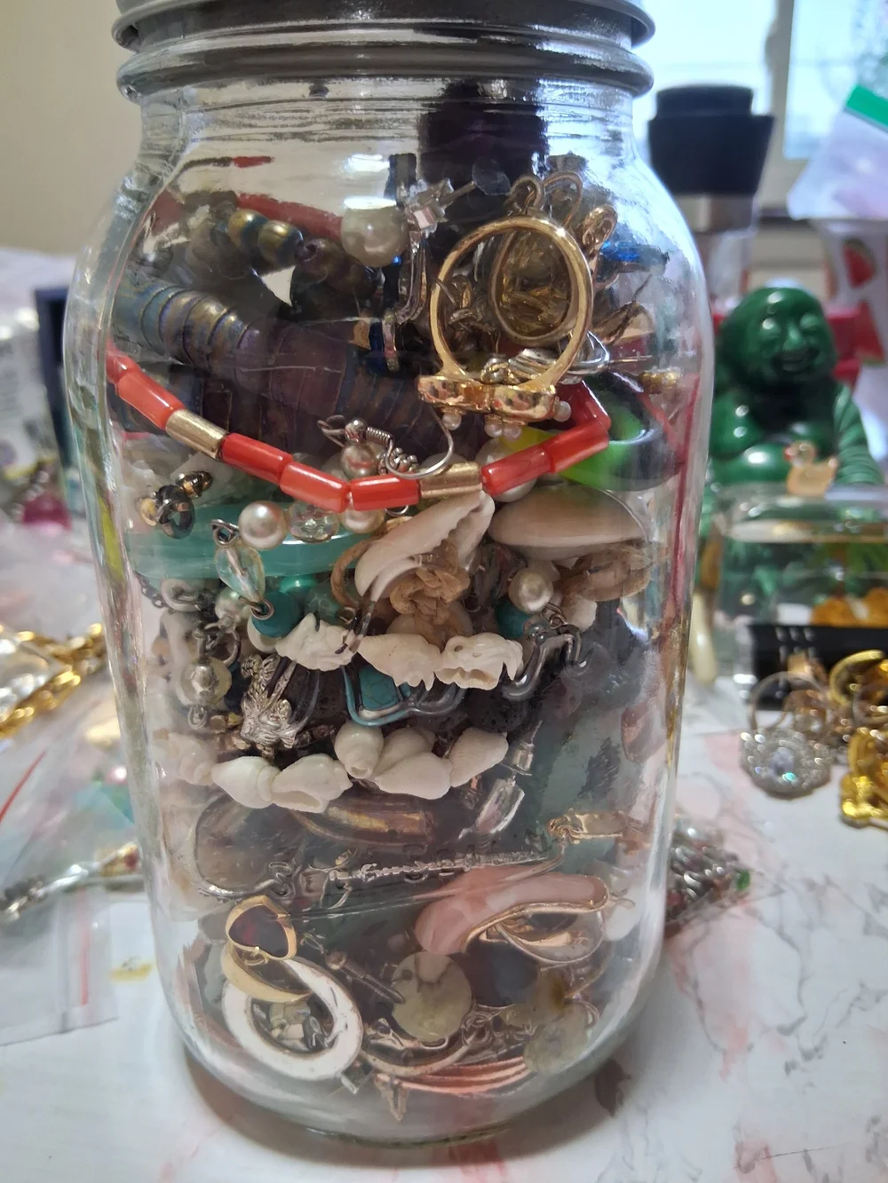 Source Unknown Turquoise, Red & Gold Mixed Women's Rings Jar